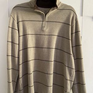 tan and brown striped quarter zip pullover